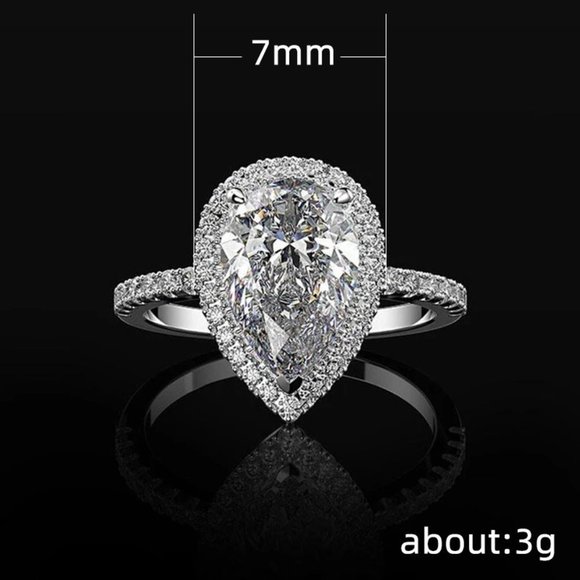 💍 Elegant Water Drop Bright Zircon Thin Pear Wedding Ring for Women, PD510 - Picture 6 of 6